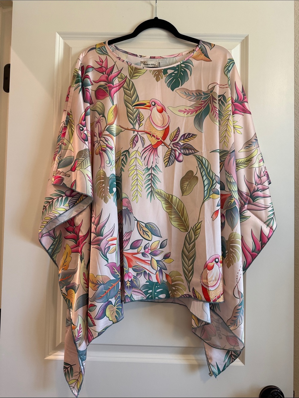 Southern Stitch Pink Tropical Bird Print Poncho/Tunic